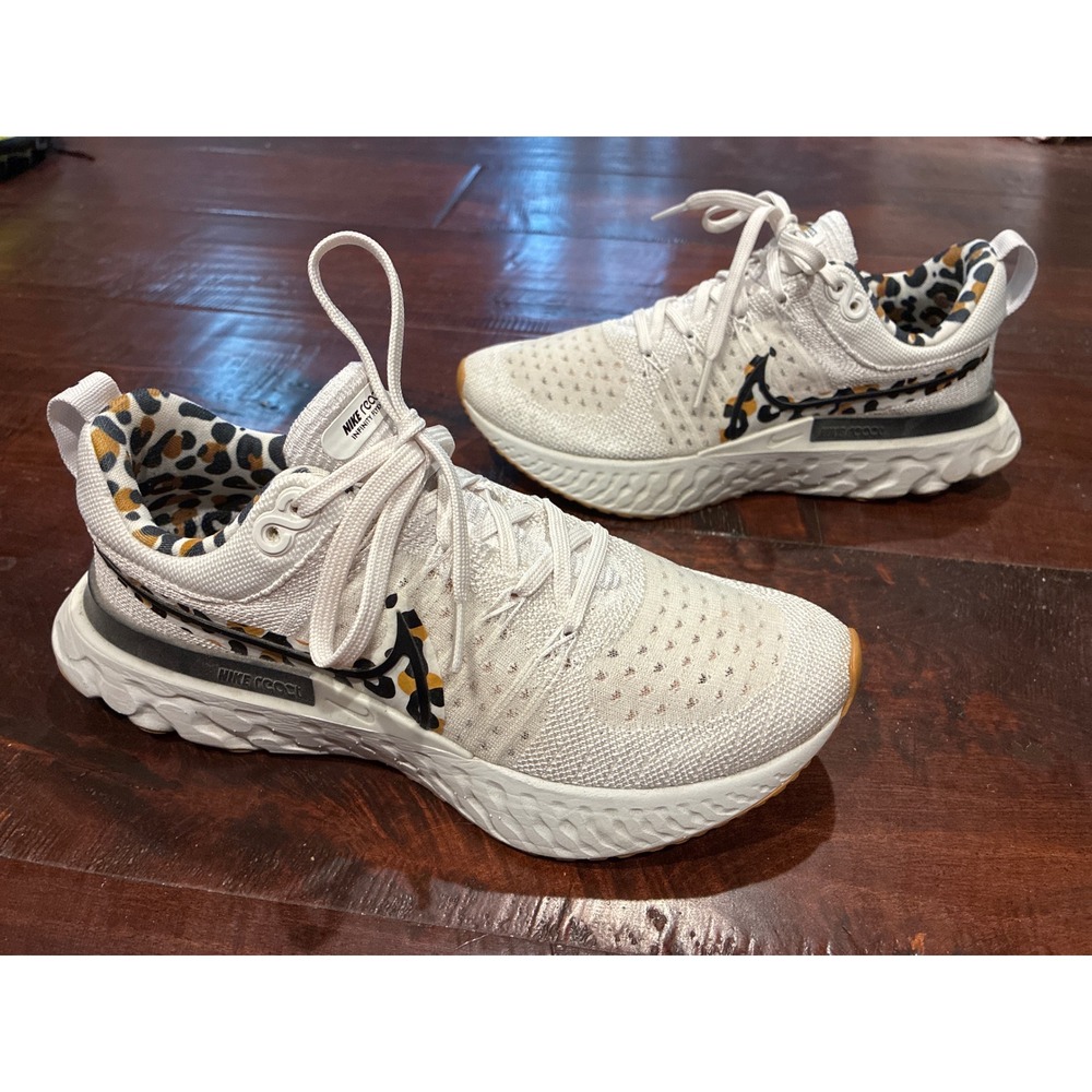 Nike React Infinity Running Flyknit Leopard Women 6.5 DJ5932-001 White